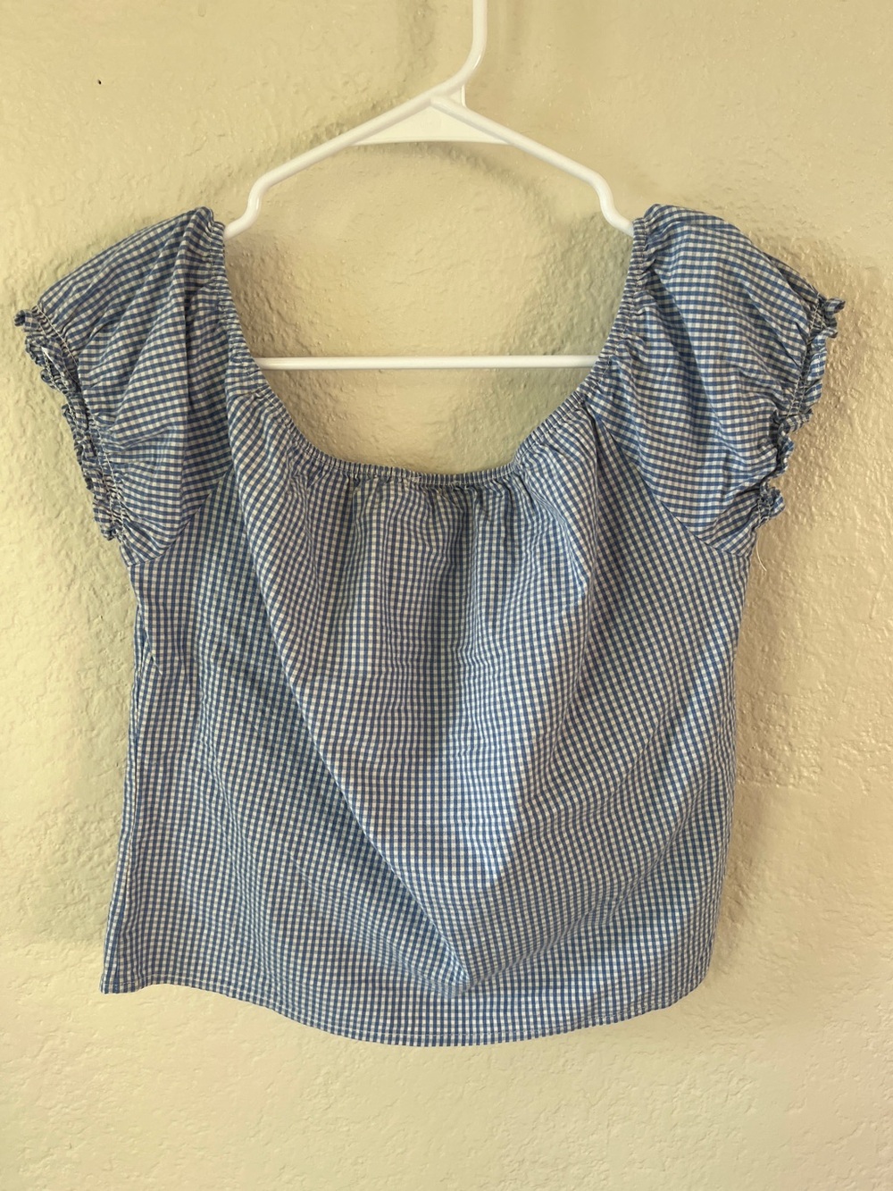 Brandy Melville John Galt Clarisse Blue & White Gingham Off the Shoulder Top OS - Picture 4 of 7